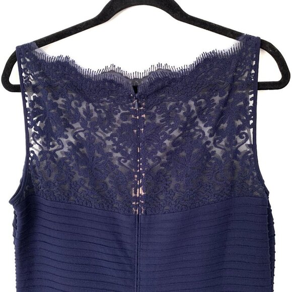 Tadashi Shoji Size L Pintuck Jersey Boatneck Gown Sheer Lace Maxi Dress - Picture 8 of 12